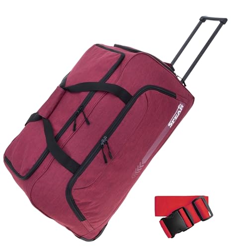 Spear Trolley Reisetasche groß XXL Koffer 85 Liter, 68 cm Tasche Schultergurt Reisegepäck Rolltasche Damen Herren Gepäck Reise Trolly 910 + Koffergurt (Bodeaux Red (Dunkelrot hell)) von SPEAR