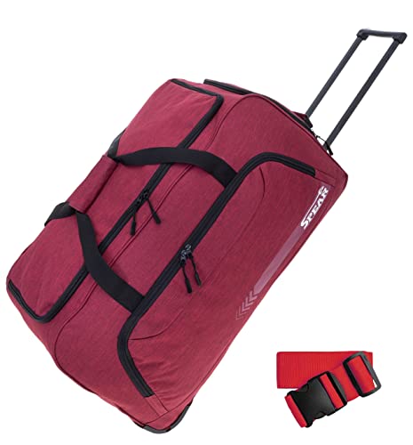 Spear Trolley Reisetasche groß XXL Koffer 85 Liter, 68 cm Tasche Schultergurt Reisegepäck Rolltasche Damen Herren Gepäck Reise Trolly 910 + Koffergurt (Bordeaux Red NEU (Rot Dunkelrot)) von Spear