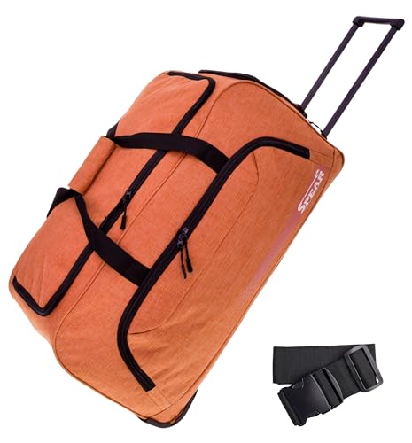 Spear Trolley Reisetasche groß XXL Koffer 85 Liter, 68 cm Tasche Schultergurt Reisegepäck Rolltasche Damen Herren Gepäck Reise Trolly 910 + Koffergurt (Coral Copper (Orange hell)) von SPEAR