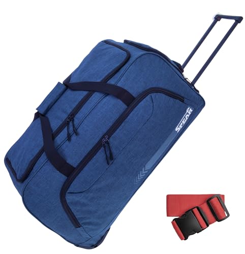 Trolley Spear Reisetasche groß XXL Koffer 85 Liter, 68 cm Tasche Schultergurt Reisegepäck Rolltasche Damen Herren Gepäck Reise Trolly 910 + Koffergurt (Dark Blue NEU (Dunkelblau Blau)) von Spear