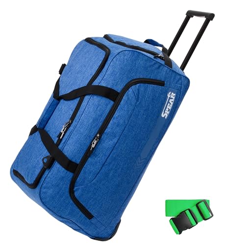 Trolley Spear Reisetasche groß XXL Koffer 85 Liter, 68 cm Tasche Schultergurt Reisegepäck Rolltasche Damen Herren Gepäck Reise Trolly 910 + Koffergurt (Royal Blue NEU (Blau Mittelblau)) von SPEAR