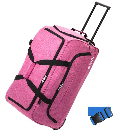 Spear Trolley Reisetasche groß XXL Koffer 85 Liter, 68 cm Tasche Schultergurt Reisegepäck Rolltasche Damen Herren Gepäck Reise Trolly 910 + Koffergurt (Soft Rosa NEU (Rosa)) von Spear