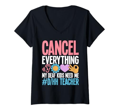 Damen ASL-Lehrer Sonderpädagogik Brauche Mich D/HH-Lehrer T-Shirt mit V-Ausschnitt von Special Education Costume For ASL & D/HH Teacher