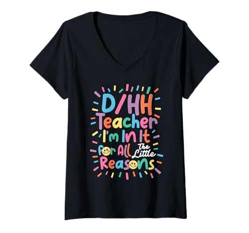 Damen Anerkennung für Sonderpädagogik Der kleine D/HH-Lehrer T-Shirt mit V-Ausschnitt von Special Education Costume For ASL & D/HH Teacher