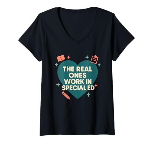 Damen Sonderschule Inklusive Bildung SPED-Lehrer IEP-Team T-Shirt mit V-Ausschnitt von Special Education Teacher Support Staff Autism