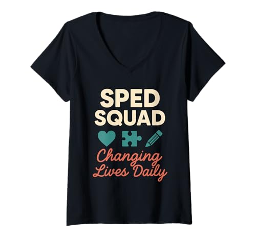 Damen Sonderschule Inklusive Bildung SPED-Lehrer IEP-Team T-Shirt mit V-Ausschnitt von Special Education Teacher Support Staff Autism