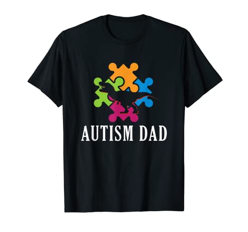 Herren Autism Dad Father Daddy T-Rex Dino Autistisches Band-Puzzle T-Shirt von Special Needs Family Children Son Daughter Gift
