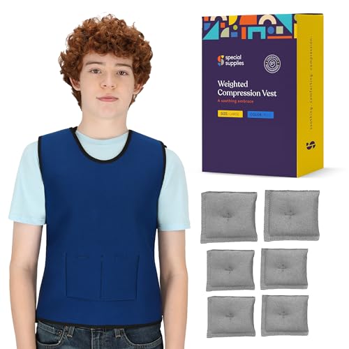 Special Supplies Gewichtete sensorische Kompressionsweste für Kinder mit Verarbeitungsstörungen, ADHS und Autismus, beruhigend und unterstützend, mit verstellbarem Gewicht (Medium 50,8 x 91,4 cm) von Special Supplies