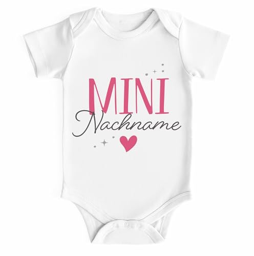 SpecialMe® Baby Body Aufdruck Mini Personalisiert Nachname Wunschname Herz Babybody Bedruckt Bio-Baumwolle Weiss-pink 3-6 Monate von SpecialMe