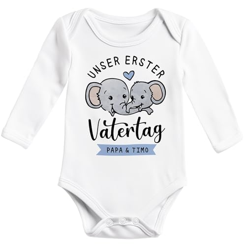 SpecialMe® Baby Body Langarm Unser erster Vatertag personalisiert mit Namen Papa Kind Outfit Bio-Baumwolle Weiss 0-3 Monate von SpecialMe