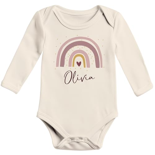 SpecialMe® Baby Body Langarm personalisiert Wunschname Regenbogen Aufdruck eigener Name Geschenk Geburt Bio-Baumwolle Natur 0-3 Monate von SpecialMe