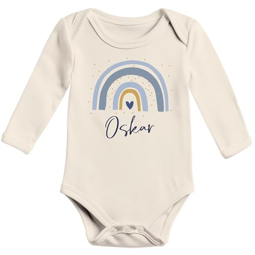 SpecialMe® Baby Body Langarm personalisiert Wunschname Regenbogen Aufdruck eigener Name Geschenk Geburt Bio-Baumwolle Natur 3-6 Monate von SpecialMe