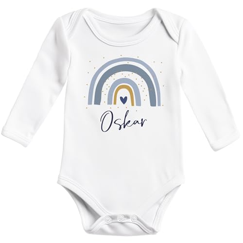 SpecialMe® Baby Body Langarm personalisiert Wunschname Regenbogen Aufdruck eigener Name Geschenk Geburt Bio-Baumwolle weiss 0-3 Monate von SpecialMe