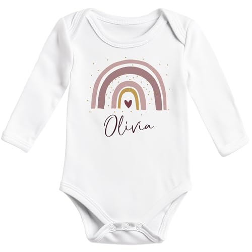 SpecialMe® Baby Body Langarm personalisiert Wunschname Regenbogen Aufdruck eigener Name Geschenk Geburt Bio-Baumwolle Weiss 3-6 Monate von SpecialMe