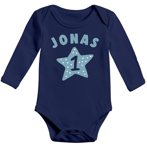 SpecialMe® Baby Body Langarm personalisiert mit Namen Alter Wunschname Geschenk Geburt Bio-Baumwolle navy 6-12 Monate von SpecialMe