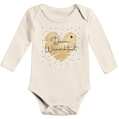 SpecialMe® Baby Body Langarm personalisiert mit Namen Herz Wunschname Wunschtext Geschenk Geburt Bio-Baumwolle Natur 3-6 Monate von SpecialMe
