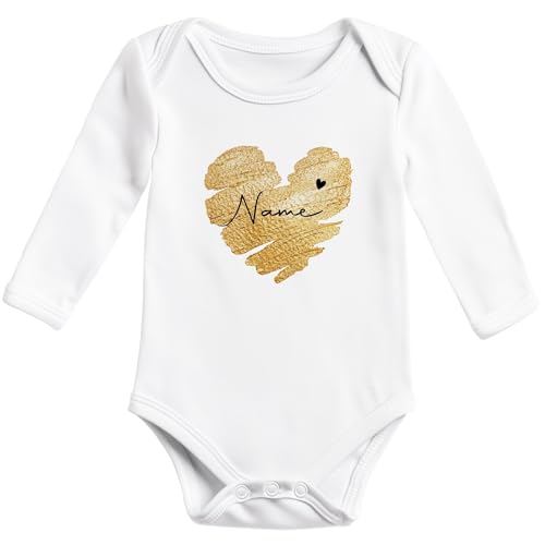 SpecialMe® Baby Body Langarm personalisiert mit Namen Herz Wunschname Wunschtext Geschenk Geburt Bio-Baumwolle Weiss 0-3 Monate von SpecialMe