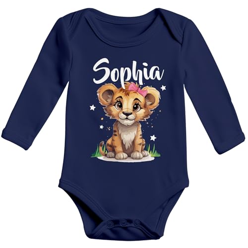 SpecialMe® Baby Body Langarm personalisiert mit Namen Löwe Wunschname Geschenk Geburt Bio-Baumwolle navy 3-6 Monate von SpecialMe