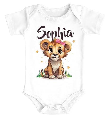 SpecialMe® Baby Body Mädchen mit Namen personalisierbar Kleiner Löwe Tiermotiv Namensgeschenke Geburt Bio Baumwolle weiß 3-6 Monate von SpecialMe