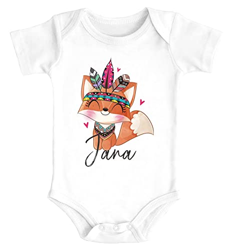 SpecialMe® Baby Body Name personalisiert Boho Fuchs Tier-Motive Bedrucken Kurzarm Bio Baumwolle weiß 0-3 Monate von SpecialMe