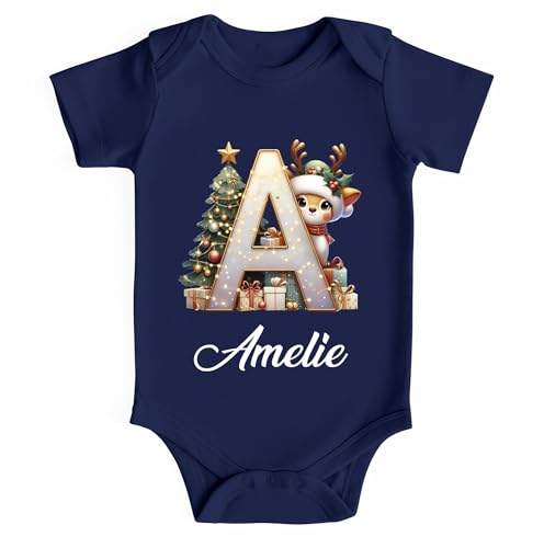 SpecialMe® Baby Body Weihnachten Buchstabe Initiale personalisiert mit Namen Babygeschenk navy 6-12 Monate von SpecialMe
