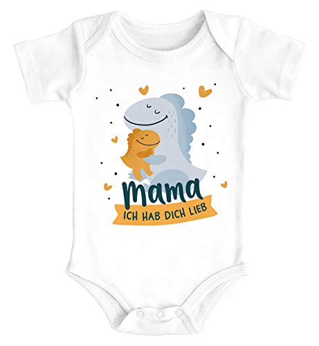 SpecialMe® Baby Body für Mädchen & Jungen Geschenk Mama ich hab Dich lieb Dino Dinosaurier Kurzarm Bio Baumwolle weiß 6-12 Monate von SpecialMe