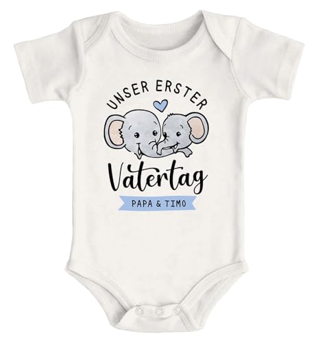 SpecialMe® Baby Body für Mädchen & Jungen mit Spruch Unser erster Vatertag personalisiert mit Namen Vater Kind Kurzarm Bio Baumwolle Natur 12-18 Monate von SpecialMe