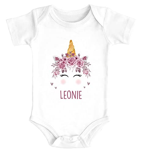 SpecialMe® Baby Body mit Name Bär Fuchs Einhorn Bedruckt Tiermotive personalisierte Geschenke Kurzarm Bio Baumwolle Einhorn weiß 0-3 Monate von SpecialMe