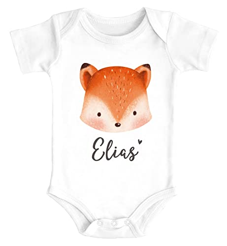 SpecialMe® Baby Body mit Name Bär Fuchs Einhorn Bedruckt Tiermotive personalisierte Geschenke Kurzarm Bio Baumwolle Fuchs weiß 0-3 Monate von SpecialMe