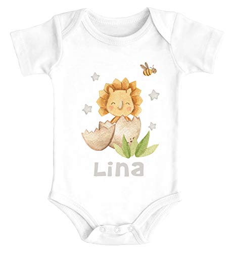 SpecialMe® Baby Body mit Namen Bedrucken Lassen Dino Print Dinosaurier Motiv Kurzarm Bio Baumwolle Stegosaurus weiß 0-3 Monate von SpecialMe