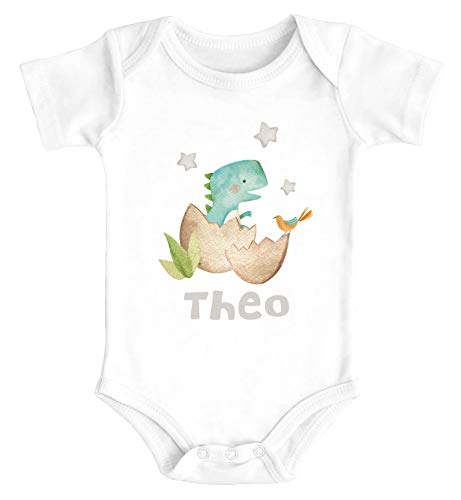 SpecialMe® Baby Body mit Namen Bedrucken Lassen Dino Print Dinosaurier Motiv Kurzarm Bio Baumwolle T-Rex weiß 0-3 Monate von SpecialMe