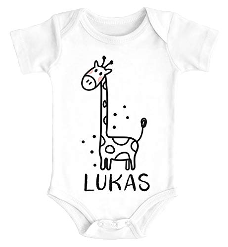 SpecialMe® Baby Body mit Namen Bedrucken Lassen Giraffe lustige Zoo-Tiere Strichzeichung Kurzarm Bio Baumwolle Giraffe weiß 3-6 Monate von SpecialMe