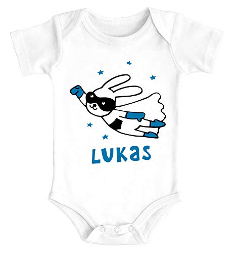 SpecialMe® Baby Body mit Namen Bedrucken Lassen Hase Superheld personalisierbares Geschenk Geburt Kurzarm Bio Baumwolle Jungen weiß 3-6 Monate von SpecialMe