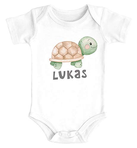 SpecialMe® Baby Body mit Namen Bedrucken Lassen Schildkröte Watercolor Kurzarm Bio Baumwolle weiß 0-3 Monate von SpecialMe