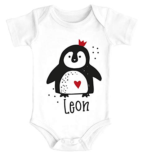 SpecialMe® Baby Body mit Namen Bedrucken Lassen Tiermotive Little Fox Fuchs Pinguin Panda personalisert Kurzarm Bio Baumwolle Pinguin weiß 3-6 Monate von SpecialMe