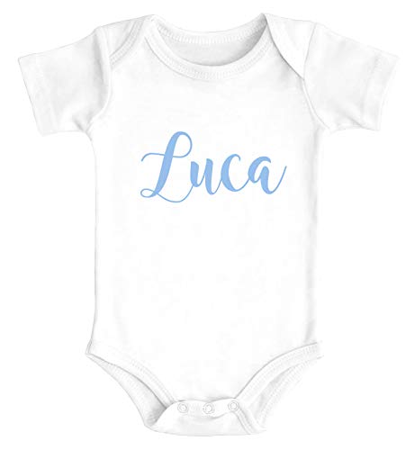 SpecialMe® Baby Body mit Namen Bedrucken Lassen eigener Name Wunschname Kurzarm Bio Baumwolle weiß/blau 0-3 Monate von SpecialMe