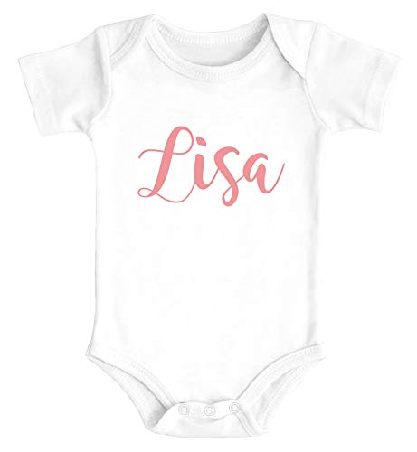 SpecialMe® Baby Body mit Namen Bedrucken Lassen eigener Name Wunschname Kurzarm Bio Baumwolle weiß-rosa 6-12 Monate von SpecialMe