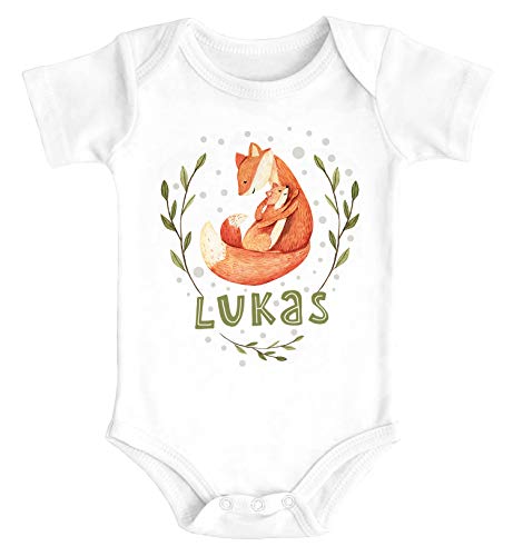 SpecialMe® Baby Body mit Namen Bedrucken Lassen personalisiert Fuchsmama mit Kind Kurzarm Bio Baumwolle weiß 6-12 Monate von SpecialMe