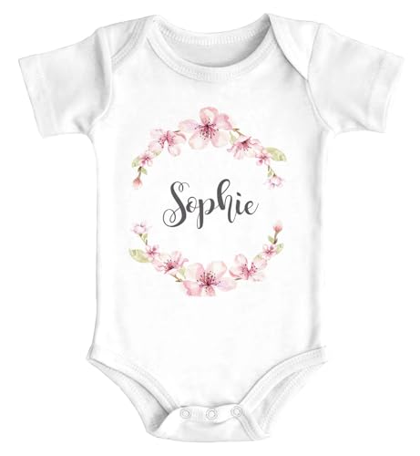 SpecialMe® Baby Body mit Namen Blütenkranz Blumen Geschenk zum Geburtstag mit Wunschame Geburt Mädchen Bio-Baumwolle weiß 3-6 Monate von SpecialMe