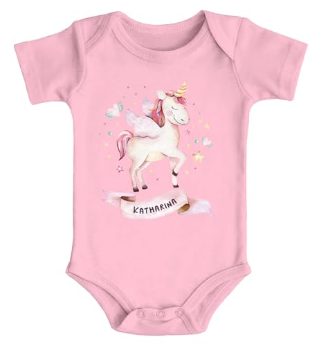SpecialMe® Baby Body mit Namen Einhorn Motiv Geschenk personalisierte Geschenke zur Geburt Geburtstag, Mädchen Bio-Baumwolle rosa 0-3 Monate von SpecialMe