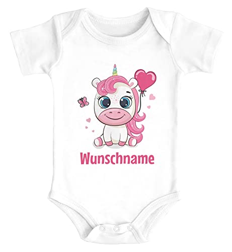 SpecialMe® Baby Body mit Namen Einhorn Wunschname Herz personalisierte Geschenke Mädchen Kurzarm Bio Baumwolle weiß 3-6 Monate von SpecialMe