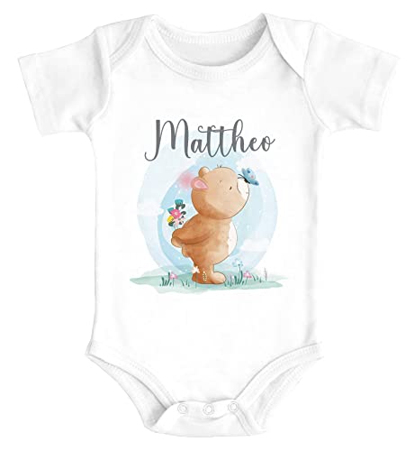 SpecialMe® Baby Body mit Namen Tiermotive Bär Hase Fuchs personalisierte Geschenke für Neugeborene Kurzarm Bio Baumwolle Bär weiß 3-6 Monate von SpecialMe