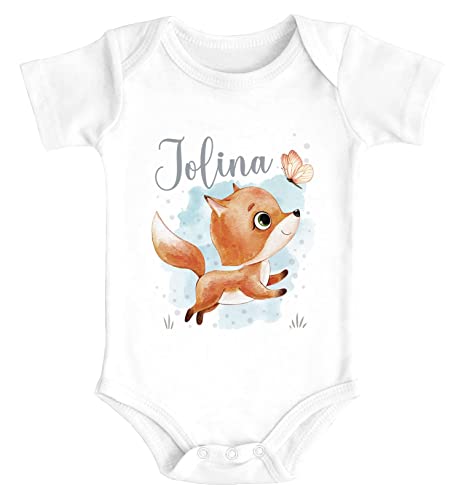 SpecialMe® Baby Body mit Namen Tiermotive Bär Hase Fuchs personalisierte Geschenke für Neugeborene Kurzarm Bio Baumwolle Fuchs weiß 0-3 Monate von SpecialMe