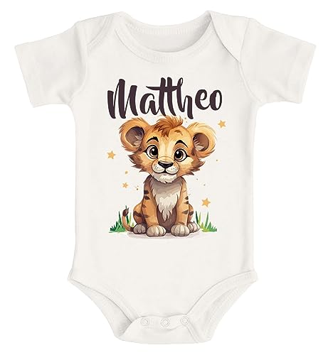 SpecialMe® Baby Body mit Namen personalisierbar Kleiner Löwe Tiermotiv Namensgeschenke Geburt Bio Baumwolle Natur 0-3 Monate von SpecialMe