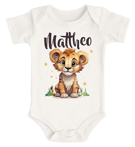 SpecialMe® Baby Body mit Namen personalisierbar Kleiner Löwe Tiermotiv Namensgeschenke Geburt Bio Baumwolle Natur 6-12 Monate von SpecialMe