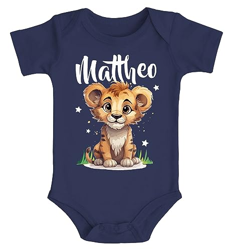 SpecialMe® Baby Body mit Namen personalisierbar Kleiner Löwe Tiermotiv Namensgeschenke Geburt Bio Baumwolle Navy 0-3 Monate von SpecialMe