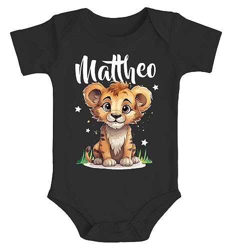 SpecialMe® Baby Body mit Namen personalisierbar Kleiner Löwe Tiermotiv Namensgeschenke Geburt Bio Baumwolle schwarz 0-3 Monate von SpecialMe