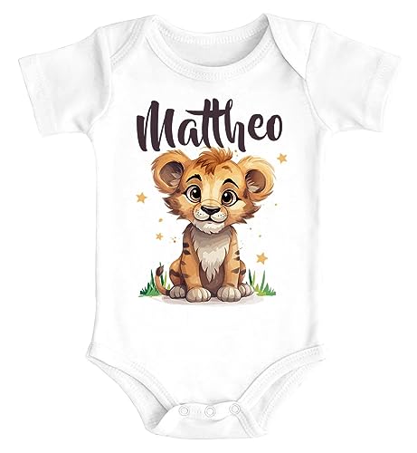 SpecialMe® Baby Body mit Namen personalisierbar Kleiner Löwe Tiermotiv Namensgeschenke Geburt Bio Baumwolle weiß 0-3 Monate von SpecialMe