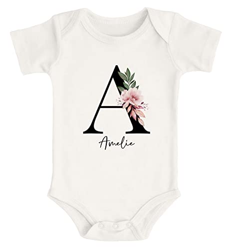 SpecialMe® Baby Body mit Namen personalisiert Monogramm Initiale Anfangsbuchstabe und Name Mädchen Kurzarm Kurzarm Bio Baumwolle Natur 6-12 Monate von SpecialMe