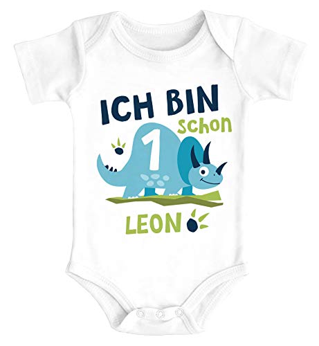 SpecialMe® Baby Body mit Namen und Zahl 1/2 Geschenk zum Geburtstag Dinosaurier Dino Bio-Baumwolle 1 Jahr weiß 12-18 Monate von SpecialMe